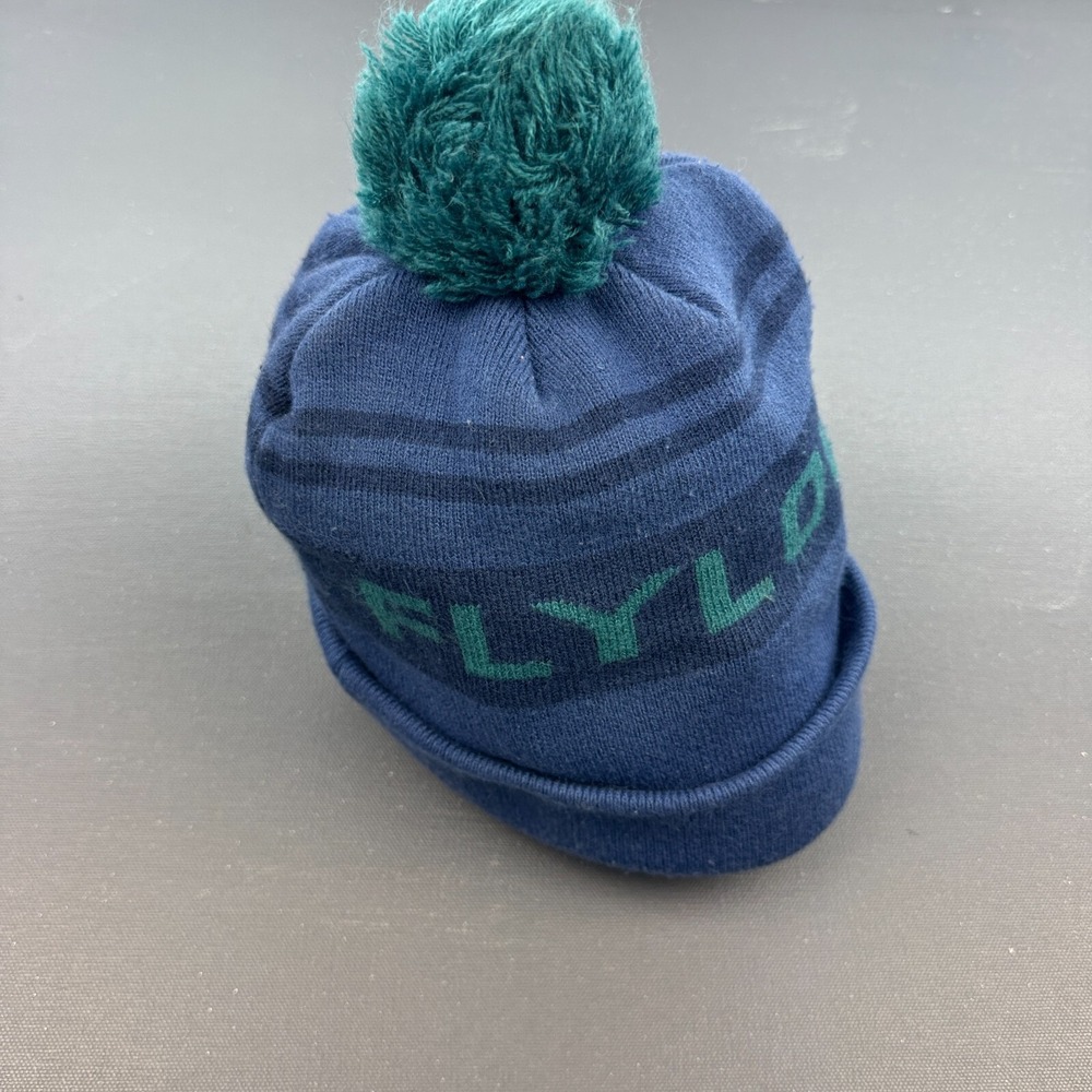 Flylow Pom Beanie Winter Hat Blue Green Knit Cuffed Snowboard Ski Snow Unisex
